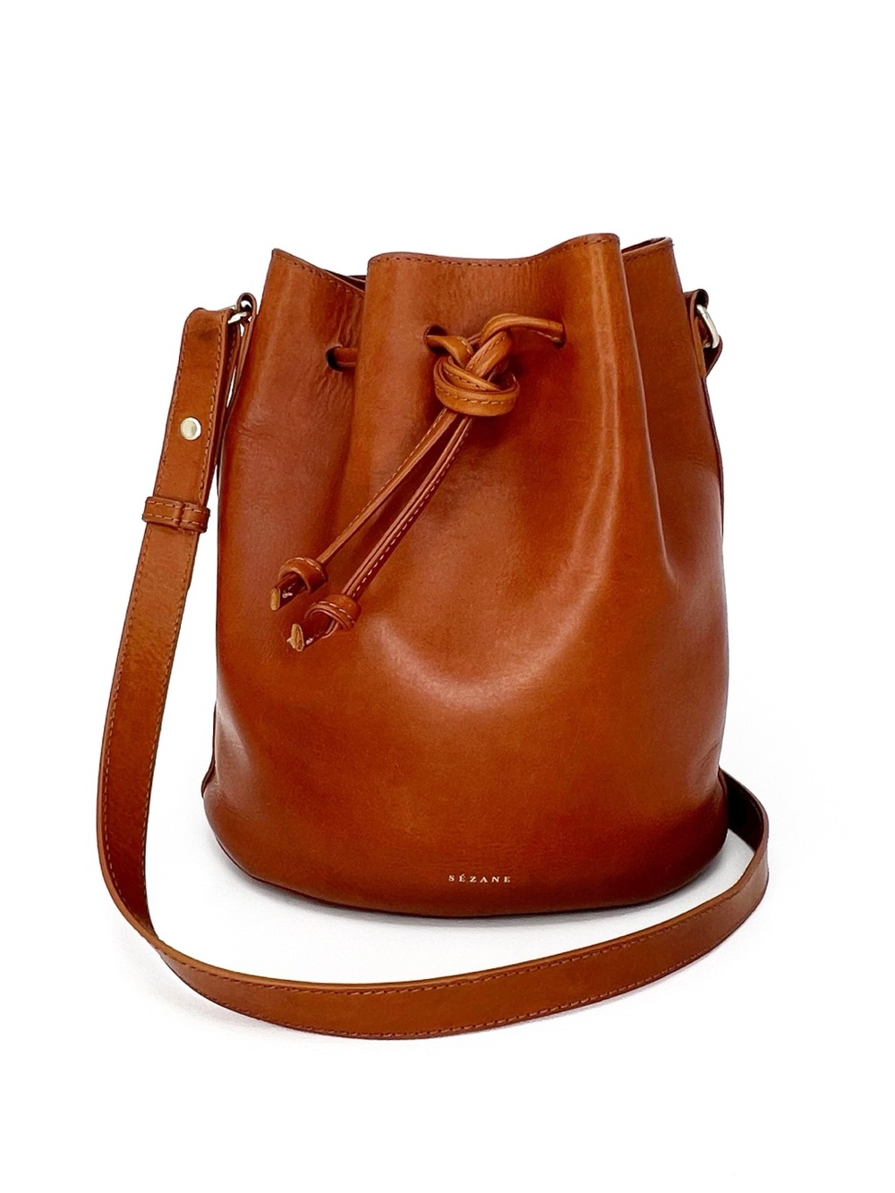 Sezane Farrow Bag Natural (Brown) Heritage Leather Bucket Shape Handbag - Picture 15 of 15